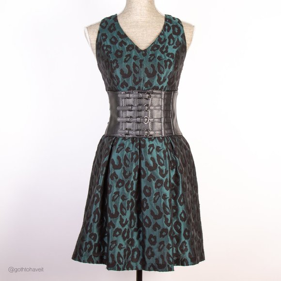 Maggy London Teal Leopard Print Dress - Picture 1 of 11